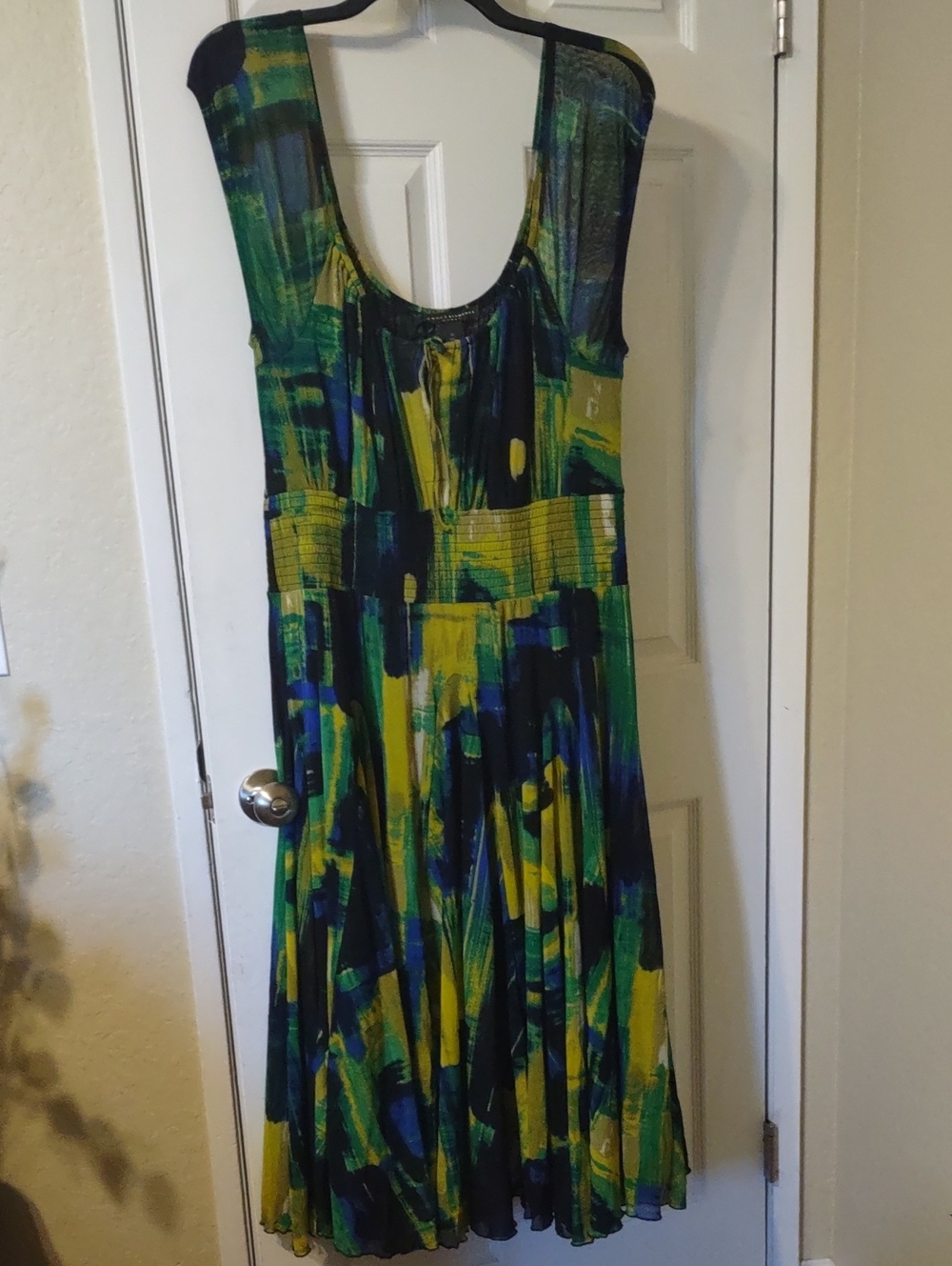 Grace Elements Green, Yellow & Blue Abstract Midi Fit And Flare Dress Size 1X